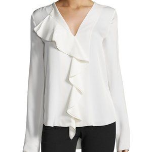Theory Jastrid Silk Ruffle Front Blouse White